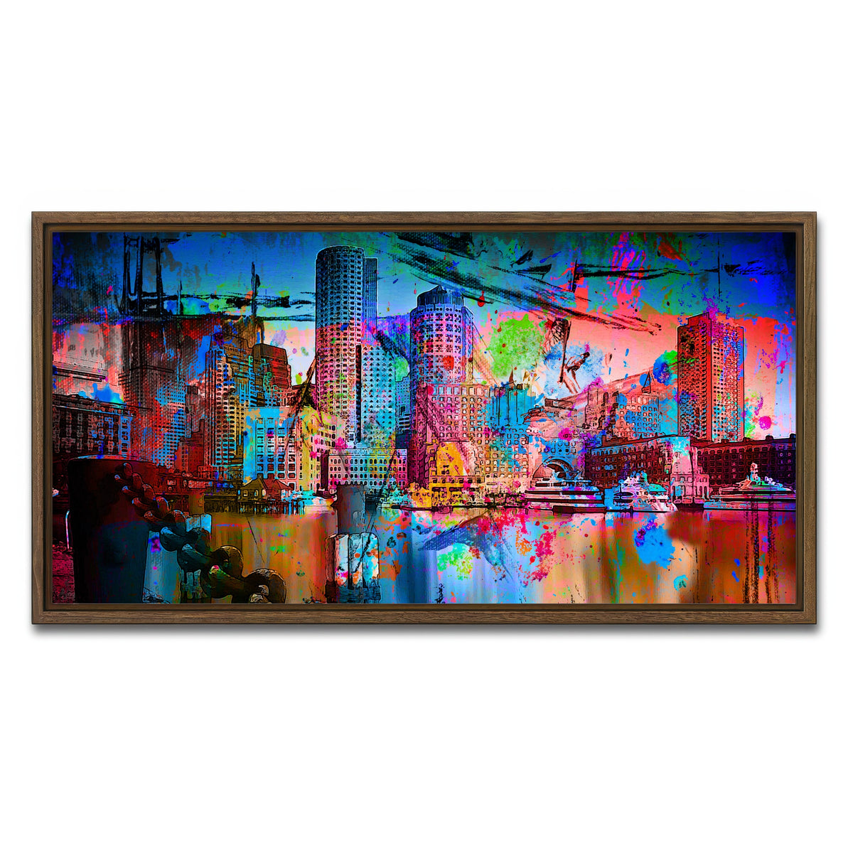AUTO-MOCKUP WHITE | Abstract Boston Skyline | 1 Piece | Walnut Framed Canvas | group=2x1