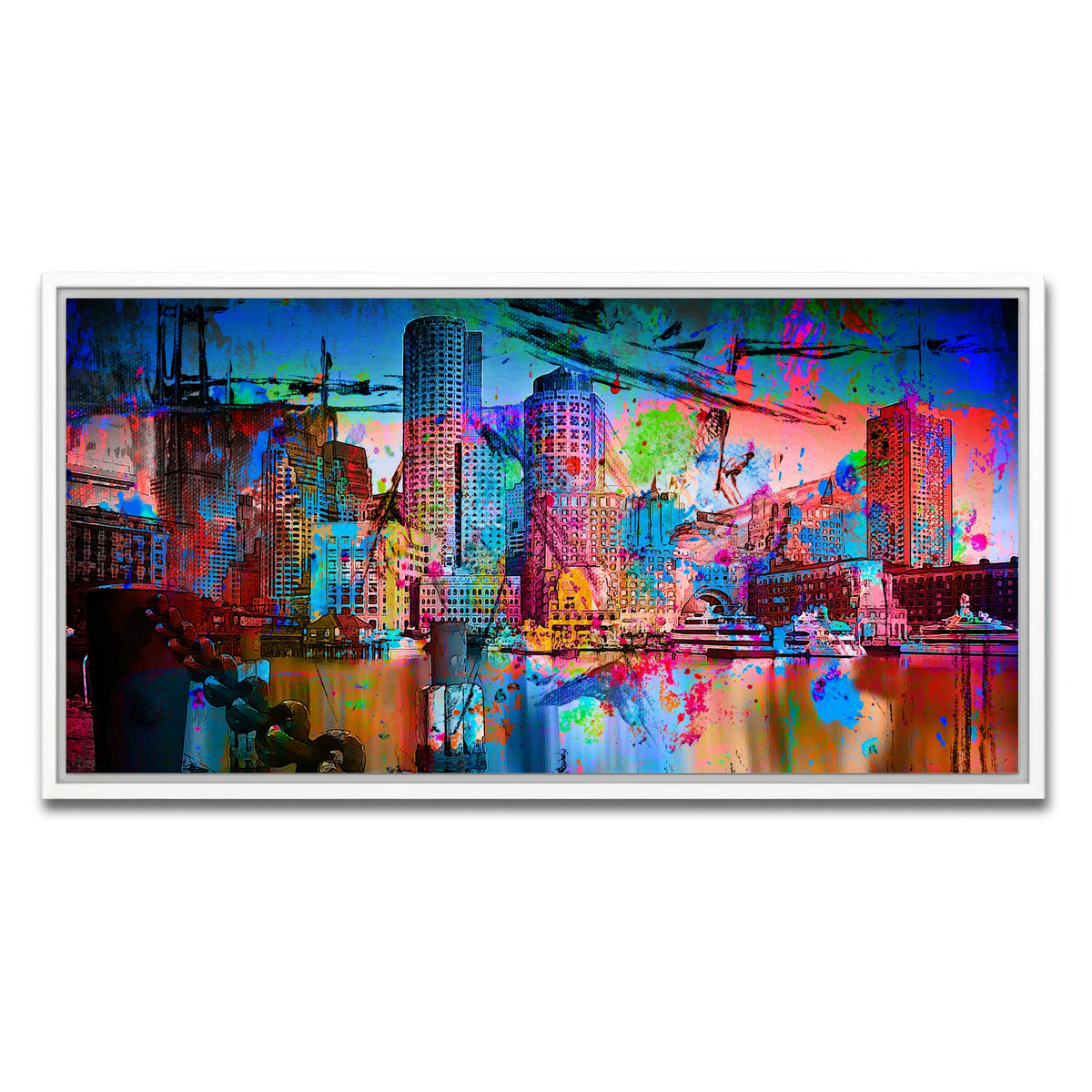 AUTO-MOCKUP WHITE | Abstract Boston Skyline | 1 Piece | White Framed Canvas | group=2x1