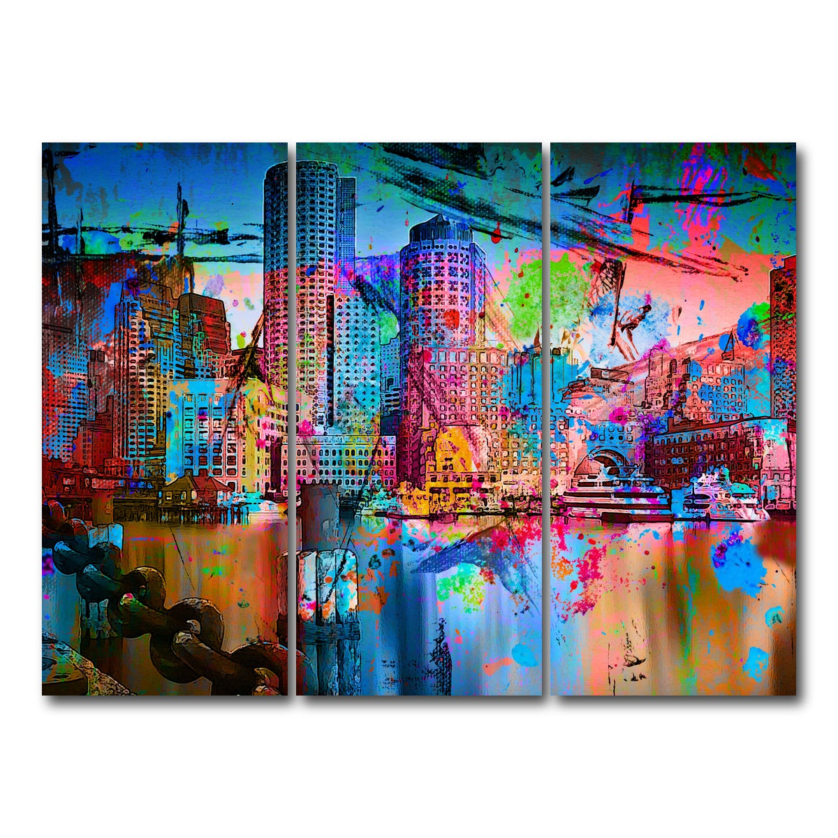 AUTO-MOCKUP WHITE | Abstract Boston Skyline | 3 Piece | Gallery Wrap Canvas | group=8x18