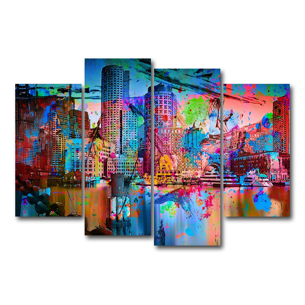 AUTO-MOCKUP WHITE | Abstract Boston Skyline | 4 Piece | Gallery Wrap Canvas | group=4_short