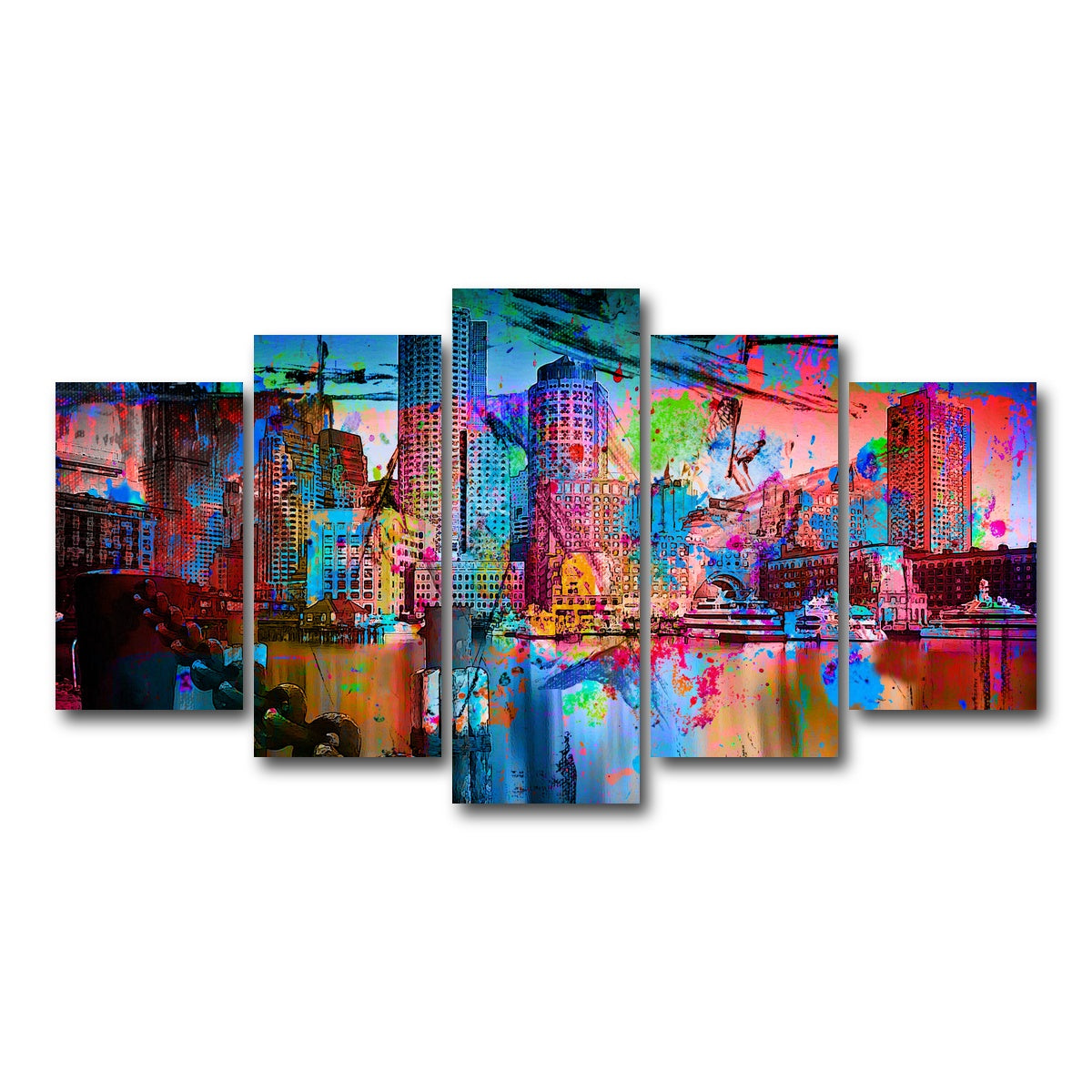 AUTO-MOCKUP WHITE | Abstract Boston Skyline | 5 Piece | Gallery Wrap Canvas | group=5_normal