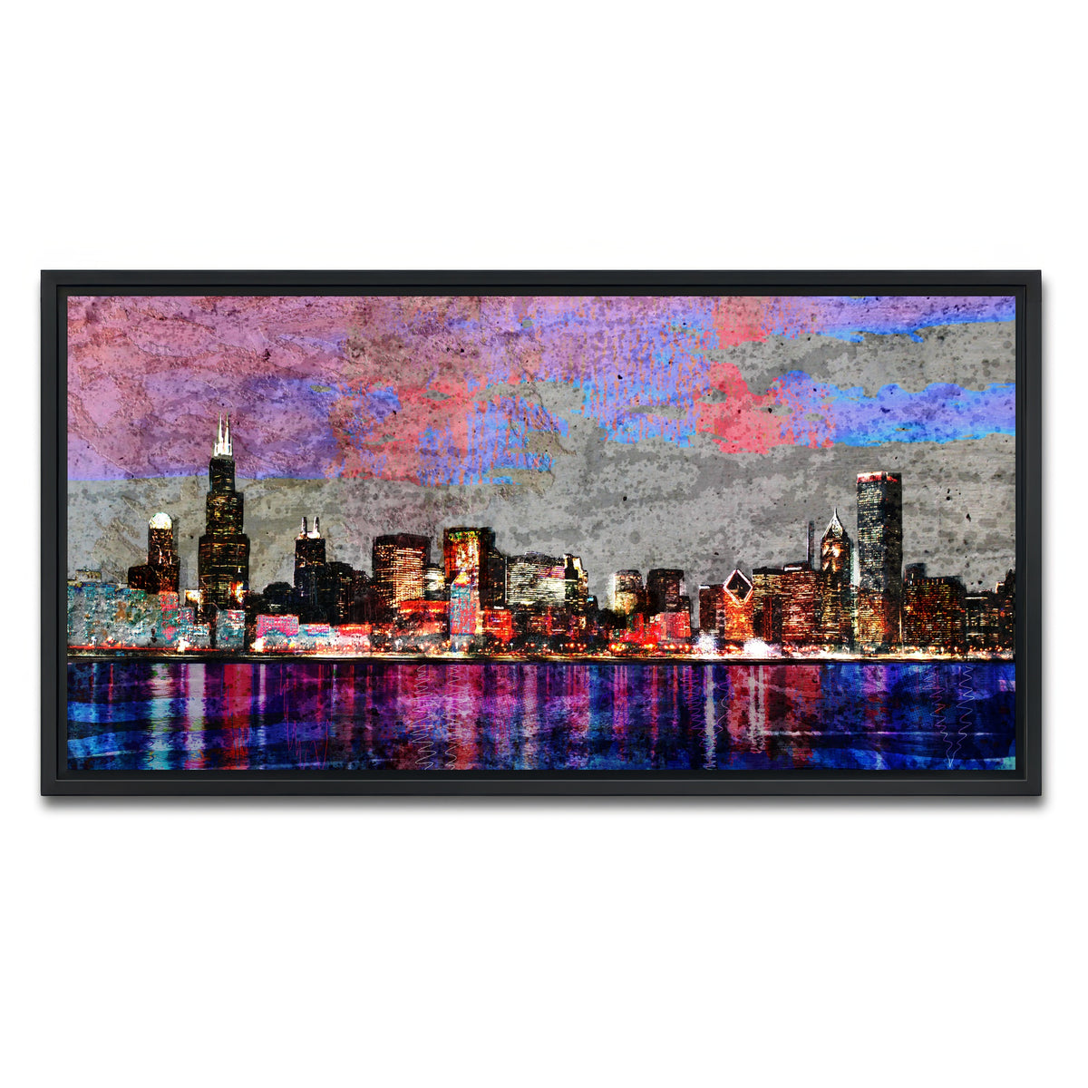 AUTO-MOCKUP WHITE | Abstract Chicago Skyline | 1 Piece | Black Framed Canvas | group=2x1