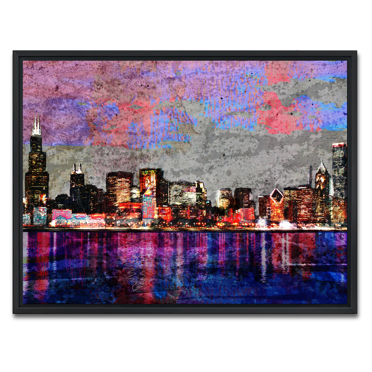 AUTO-MOCKUP WHITE | Abstract Chicago Skyline | 1 Piece | Black Framed Canvas | group=4x3