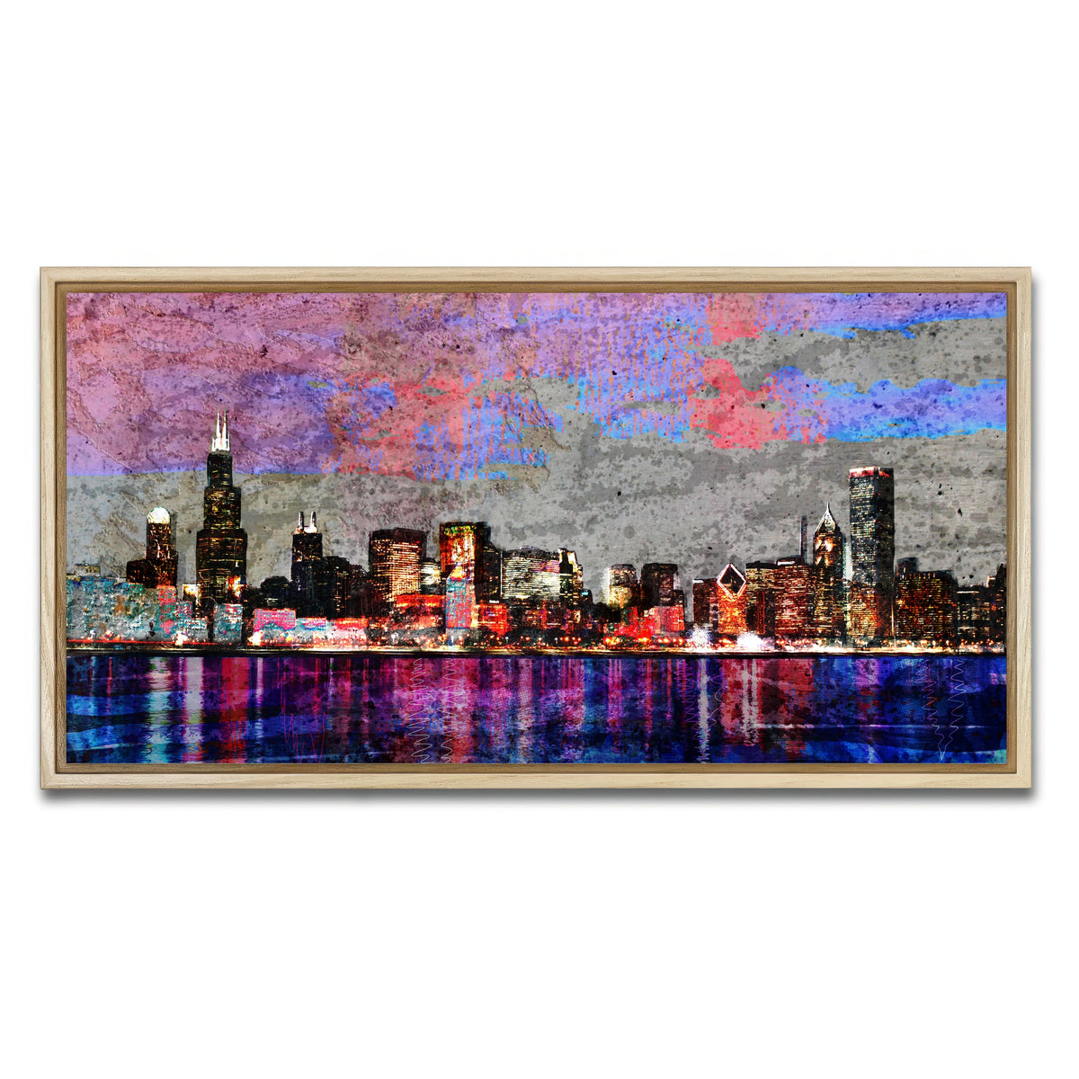 AUTO-MOCKUP WHITE | Abstract Chicago Skyline | 1 Piece | Natural Framed Canvas | group=2x1