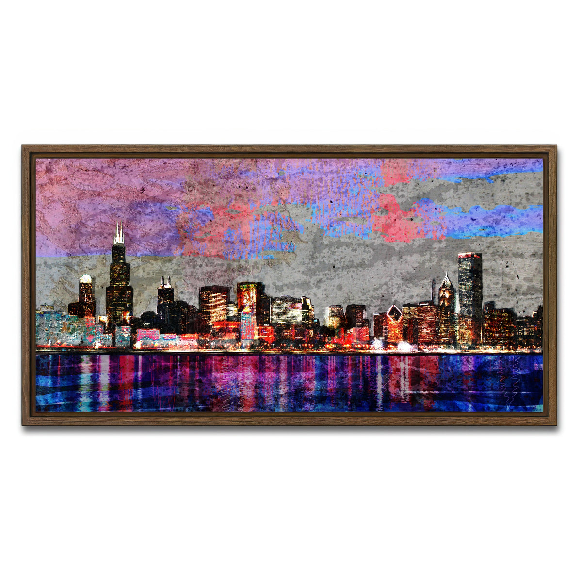 AUTO-MOCKUP WHITE | Abstract Chicago Skyline | 1 Piece | Walnut Framed Canvas | group=2x1