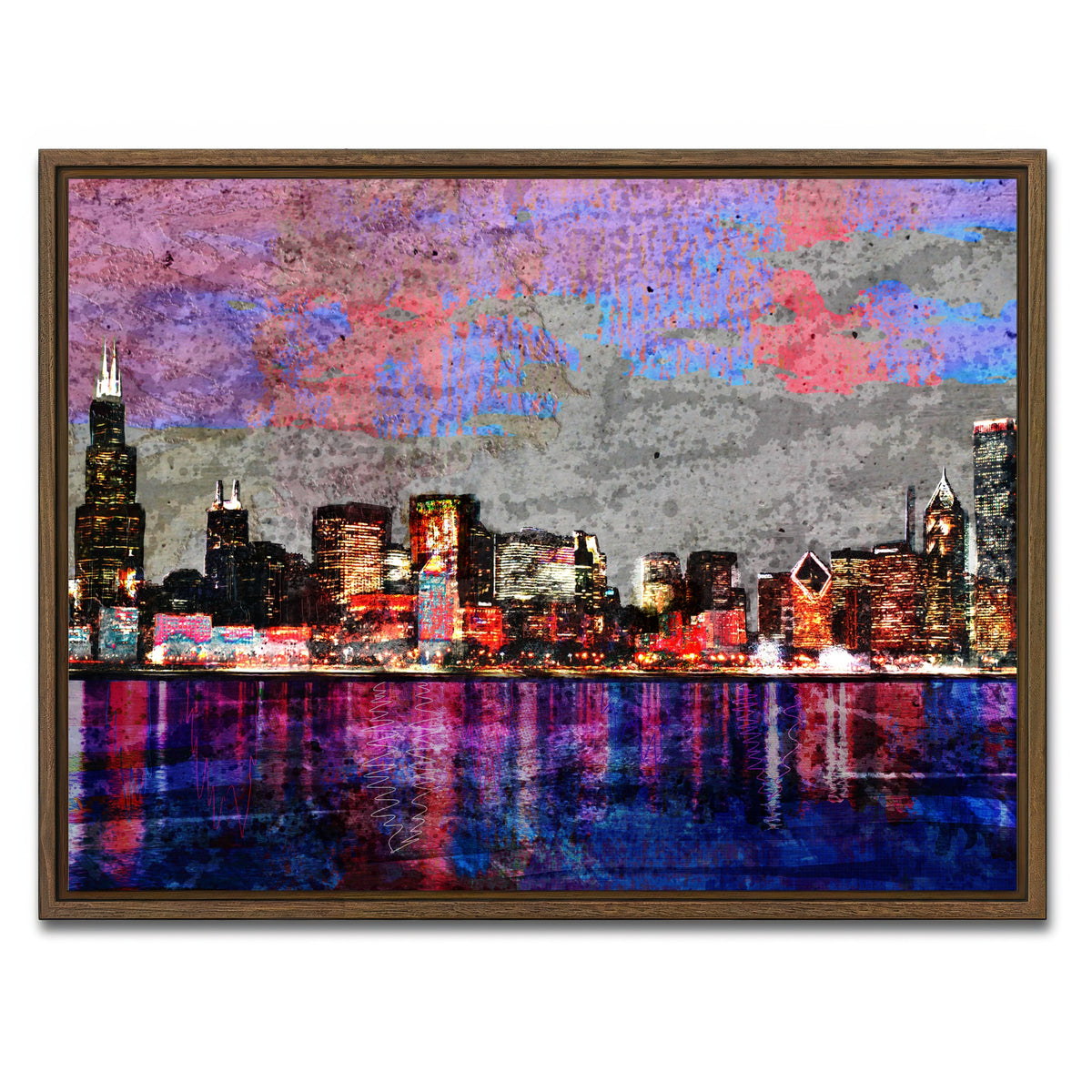 AUTO-MOCKUP WHITE | Abstract Chicago Skyline | 1 Piece | Walnut Framed Canvas | group=4x3
