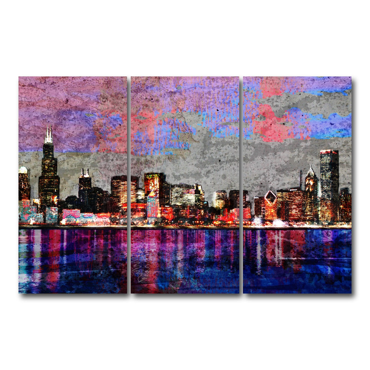 AUTO-MOCKUP WHITE | Abstract Chicago Skyline | 3 Piece | Gallery Wrap Canvas | group=12x24