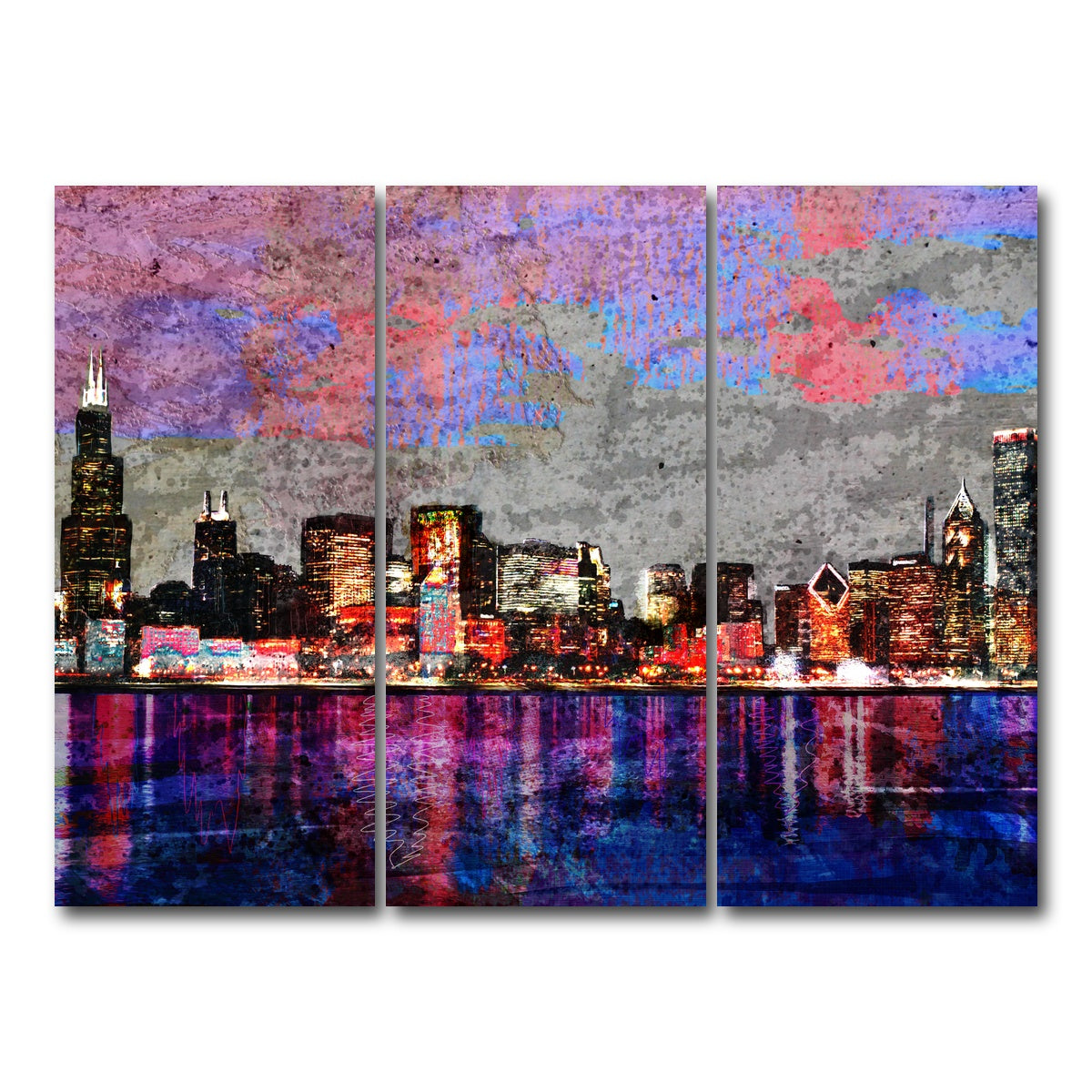 AUTO-MOCKUP WHITE | Abstract Chicago Skyline | 3 Piece | Gallery Wrap Canvas | group=8x18