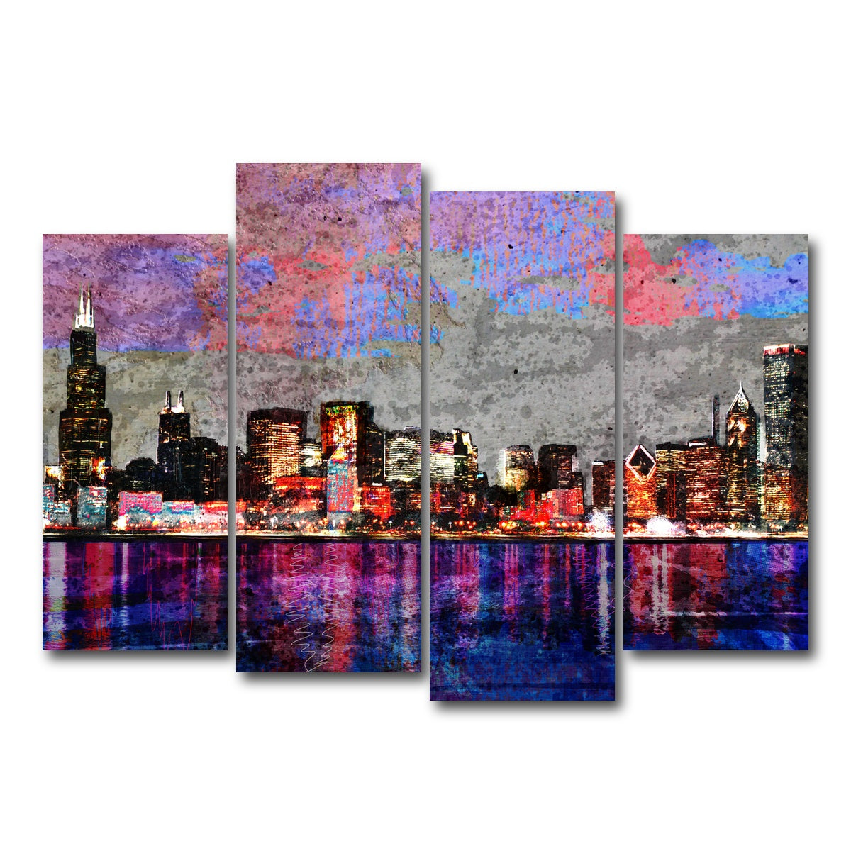 AUTO-MOCKUP WHITE | Abstract Chicago Skyline | 4 Piece | Gallery Wrap Canvas | group=4_normal