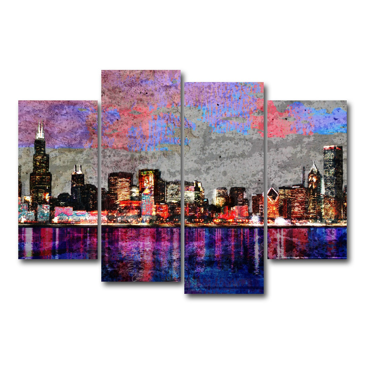 AUTO-MOCKUP WHITE | Abstract Chicago Skyline | 4 Piece | Gallery Wrap Canvas | group=4_short