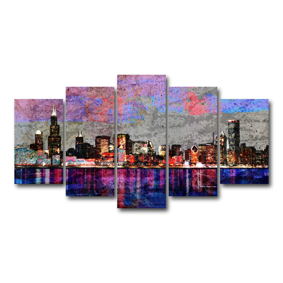 AUTO-MOCKUP WHITE | Abstract Chicago Skyline | 5 Piece | Gallery Wrap Canvas | group=5_normal