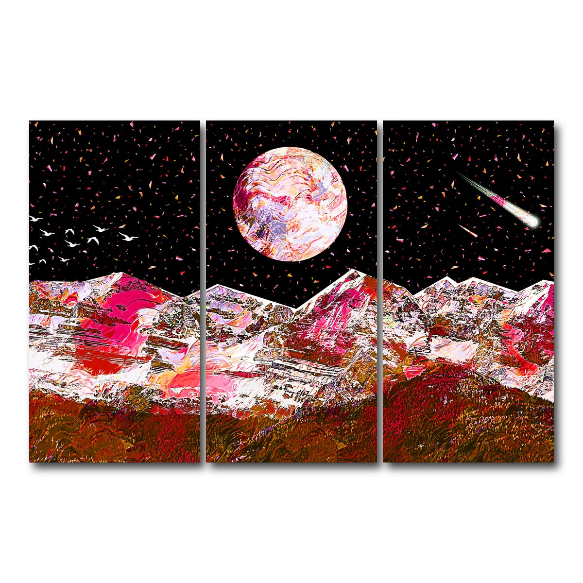 AUTO-MOCKUP WHITE | Abstract Red Moon | 3 Piece | Gallery Wrap Canvas | group=12x24