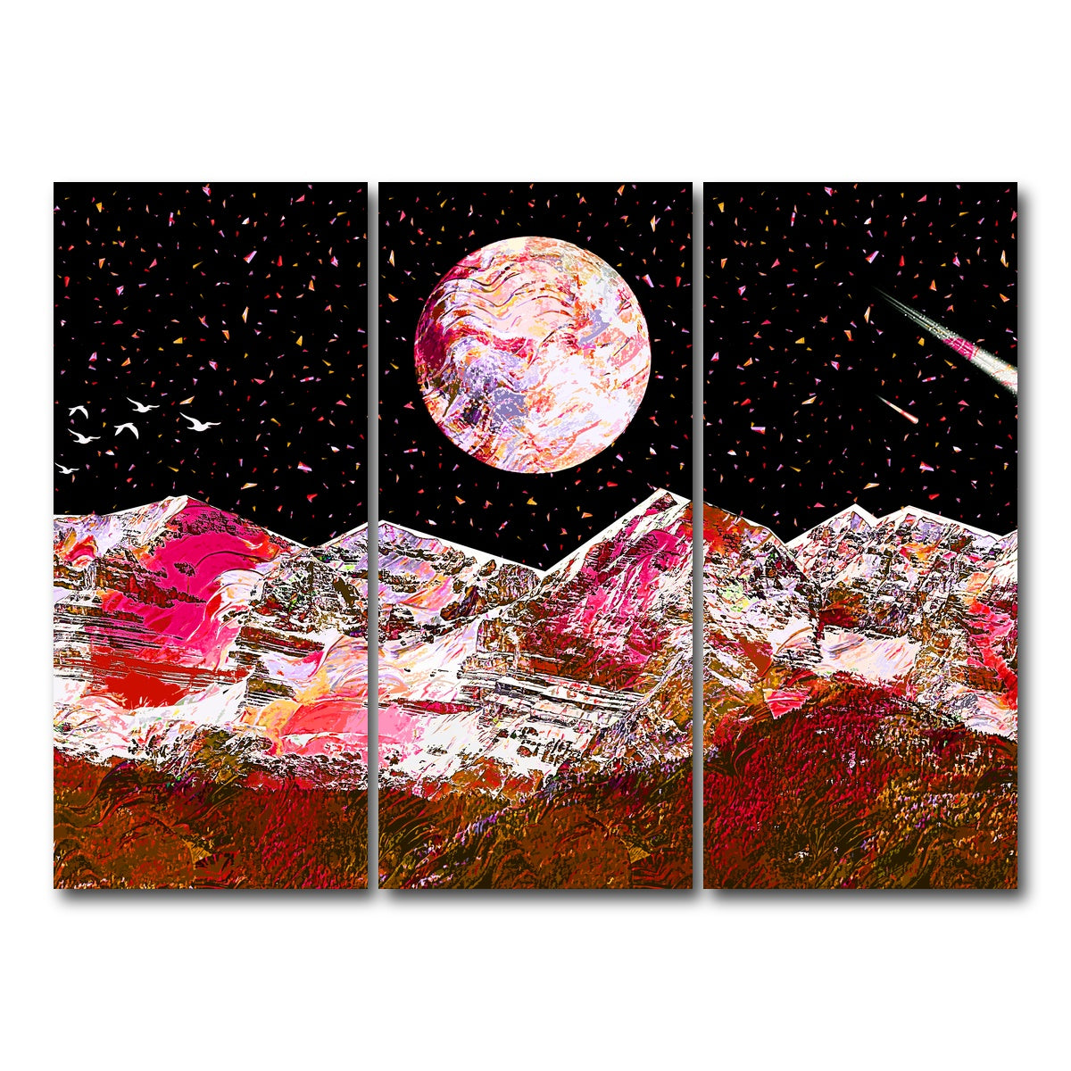 AUTO-MOCKUP WHITE | Abstract Red Moon | 3 Piece | Gallery Wrap Canvas | group=8x18