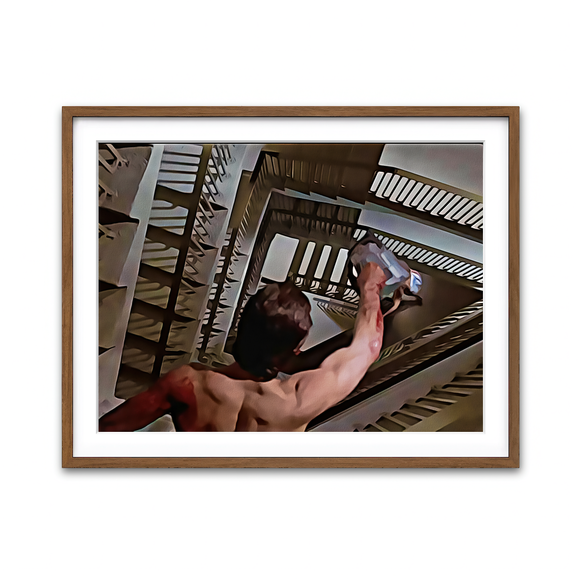 AUTO-MOCKUP WHITE | American Psycho Staircase Painted | 1 Piece | Walnut Framed Print | group=4x3