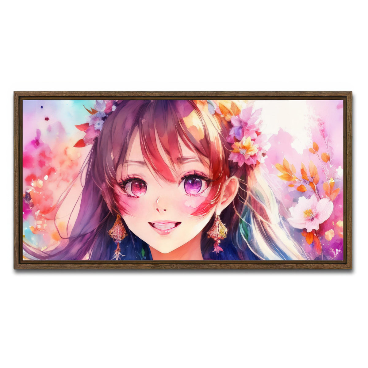 AUTO-MOCKUP WHITE | Anime Girl | 1 Piece | Walnut Framed Canvas | group=2x1