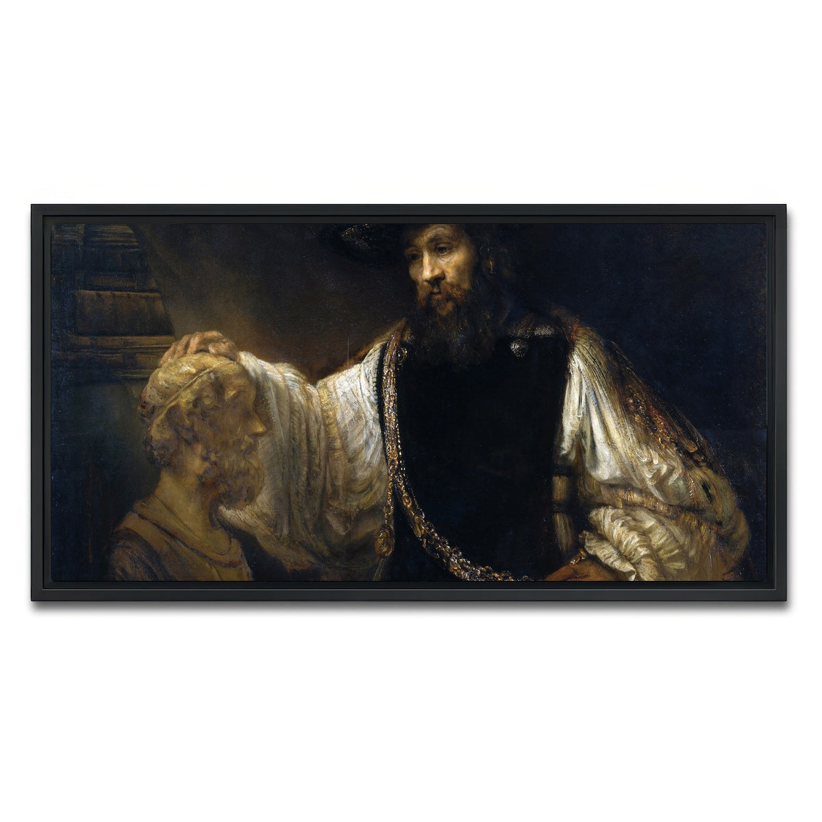 AUTO-MOCKUP WHITE | Aristotle with a Bust of Homer | 1 Piece | Black Framed Canvas | group=2x1