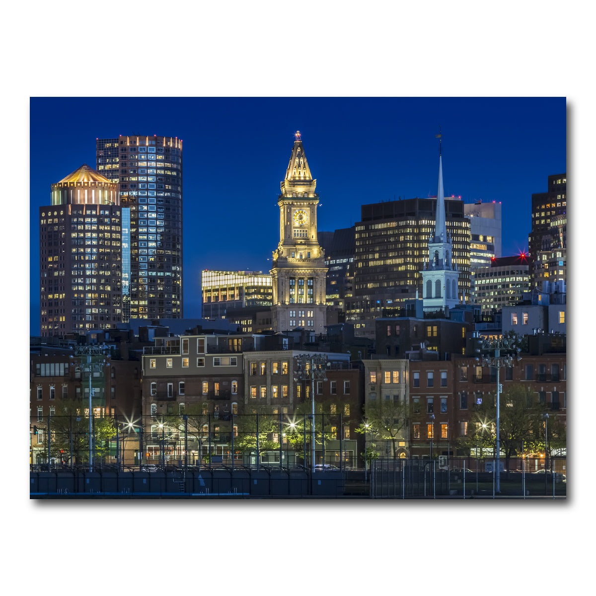 AUTO-MOCKUP WHITE | BOSTON Evening Skyline of North End & Financial District | 1 Piece | Gallery Wrap Canvas | group=4x3