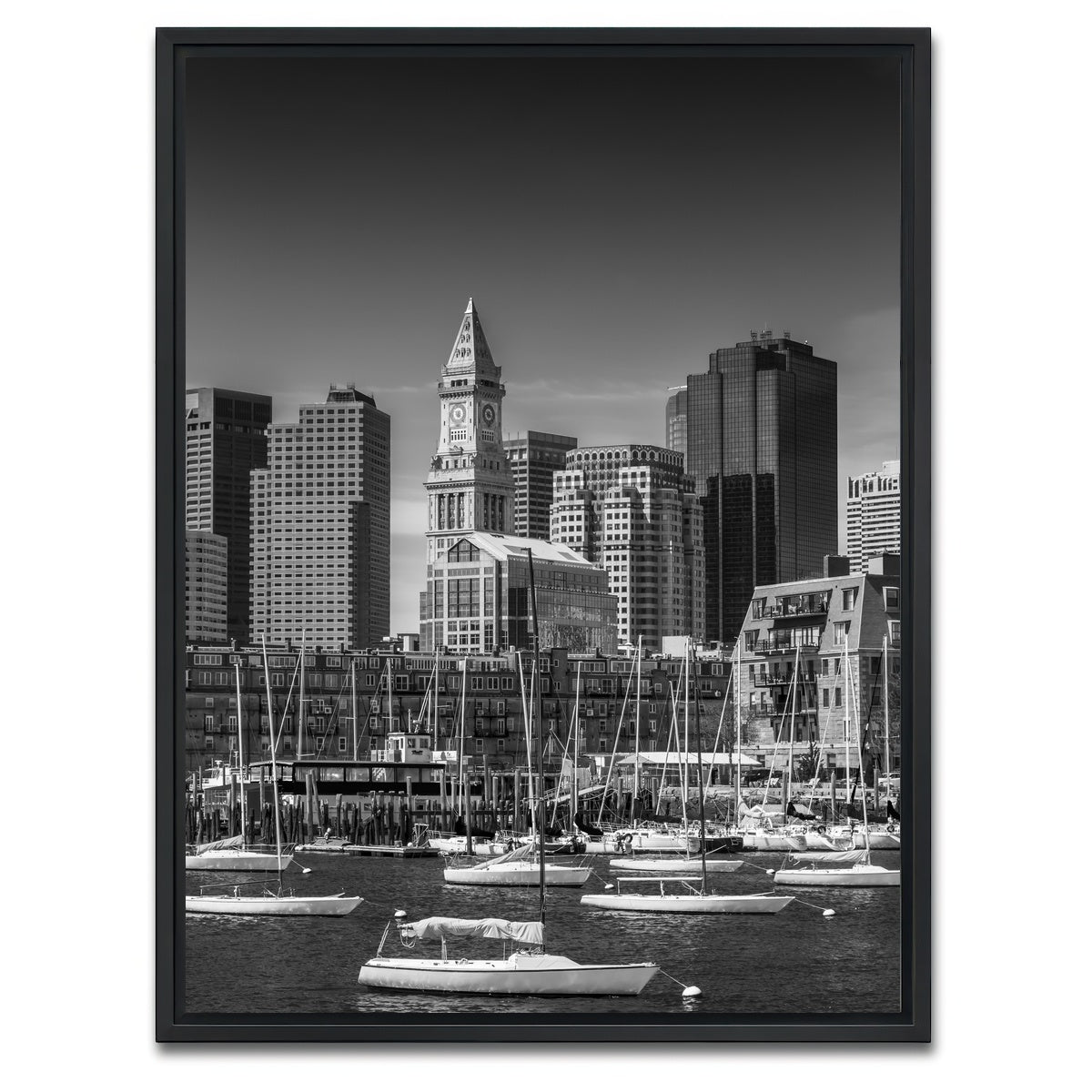 AUTO-MOCKUP WHITE | BOSTON Financial District Monochrome | 1 Piece | Black Framed Canvas | group=3x4