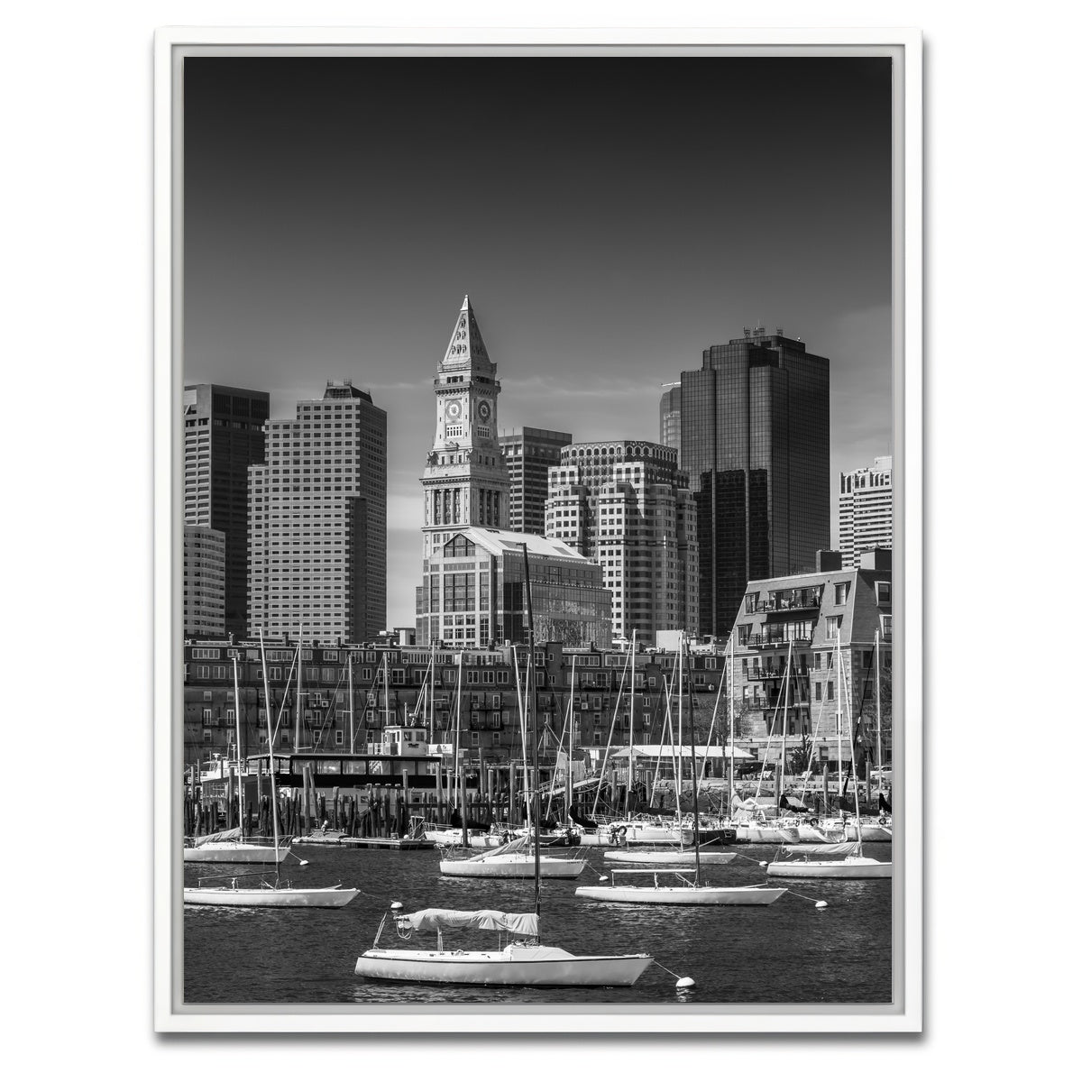 AUTO-MOCKUP WHITE | BOSTON Financial District Monochrome | 1 Piece | White Framed Canvas | group=3x4