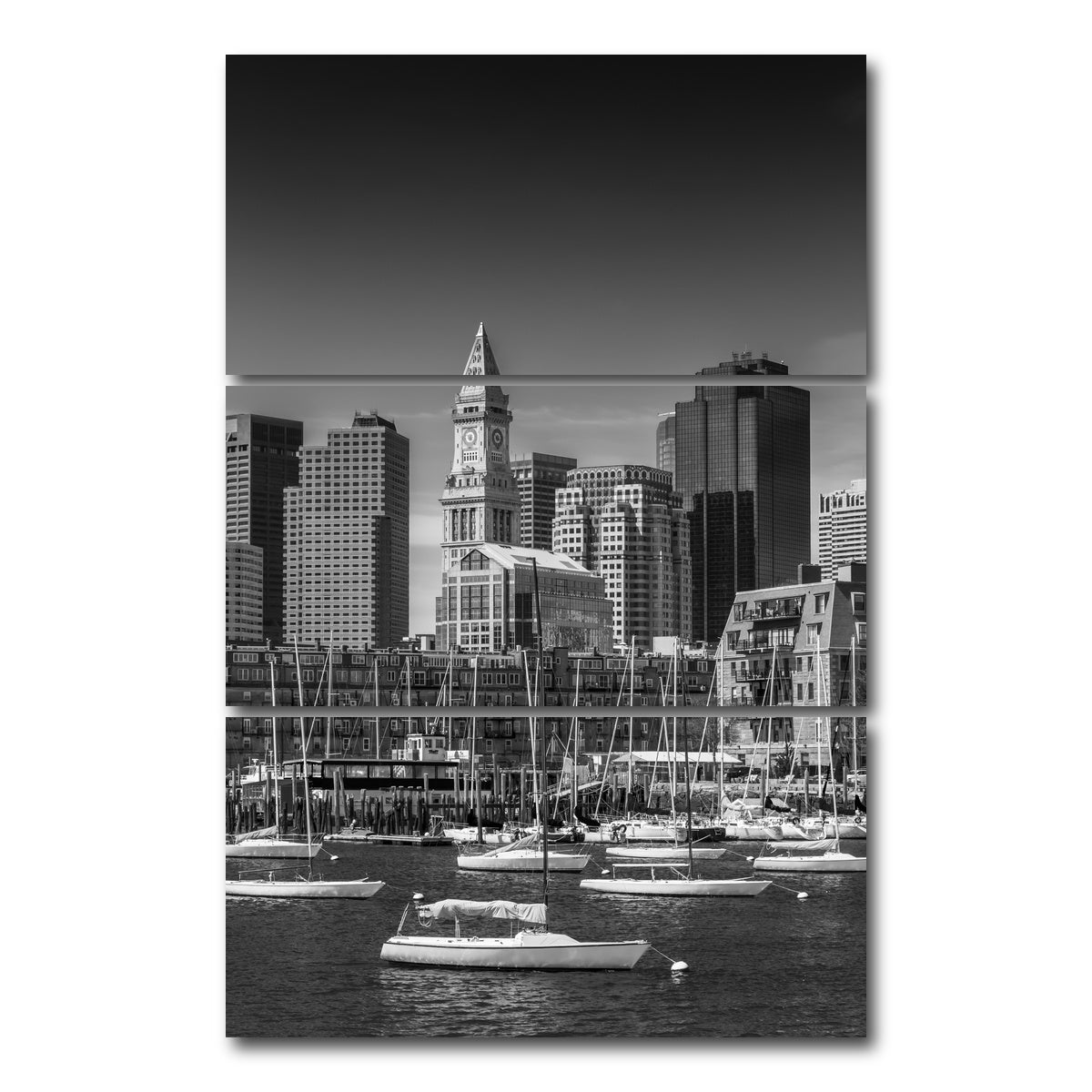 AUTO-MOCKUP WHITE | BOSTON Financial District Monochrome | 3 Piece | Gallery Wrap Canvas | group=12x24_stacked