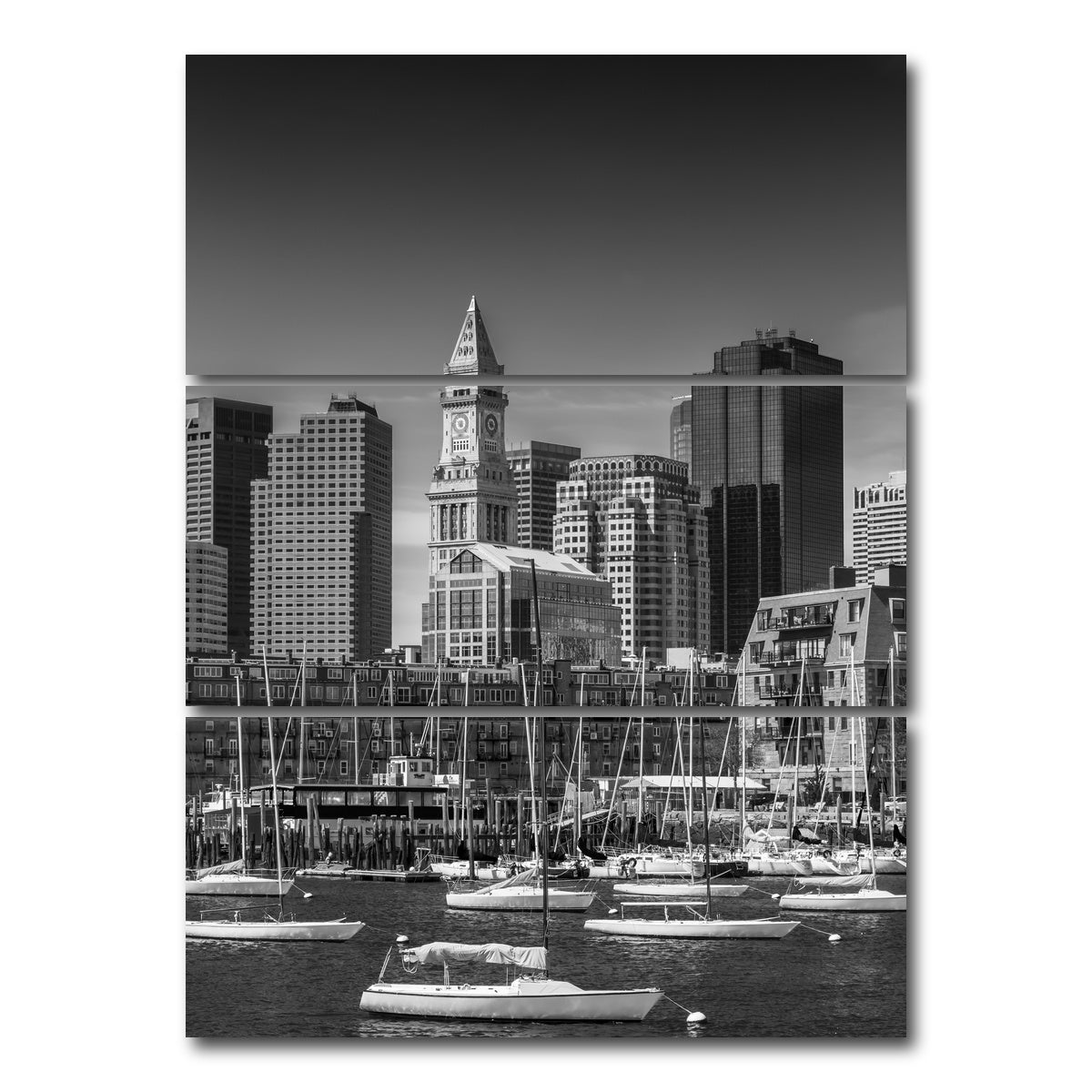 AUTO-MOCKUP WHITE | BOSTON Financial District Monochrome | 3 Piece | Gallery Wrap Canvas | group=8x18_stacked