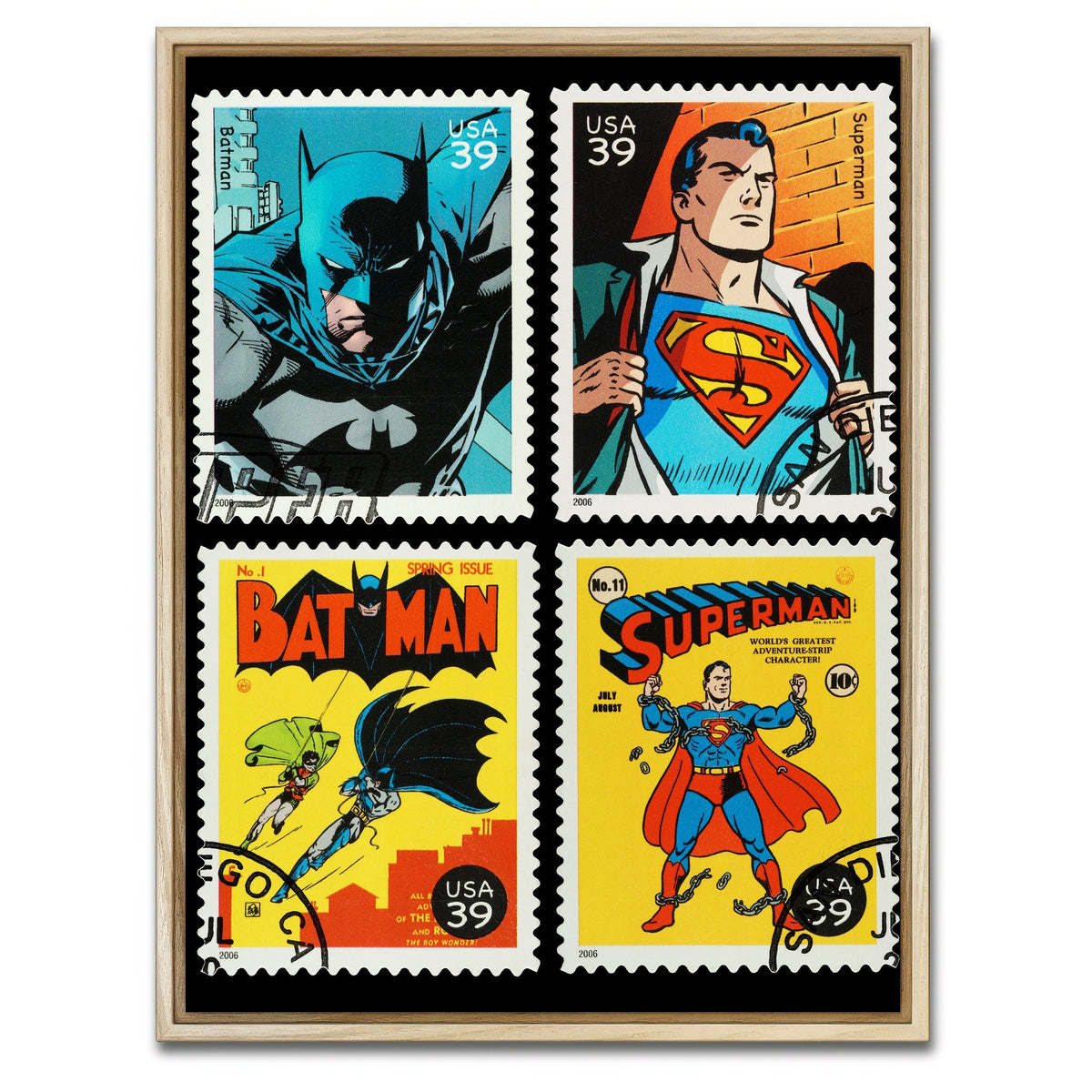 AUTO-MOCKUP WHITE | Batman and Superman Postage Stamps | 1 Piece | Natural Framed Canvas | group=3x4