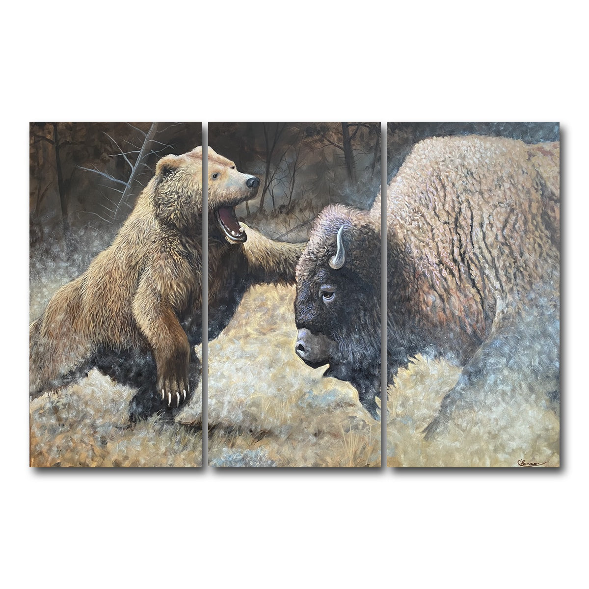 AUTO-MOCKUP WHITE | Bear and Buffalo | 3 Piece | Gallery Wrap Canvas | group=12x24