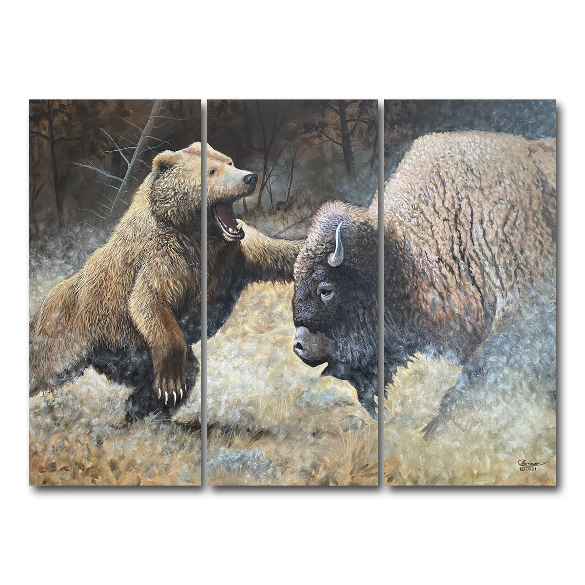 AUTO-MOCKUP WHITE | Bear and Buffalo | 3 Piece | Gallery Wrap Canvas | group=8x18
