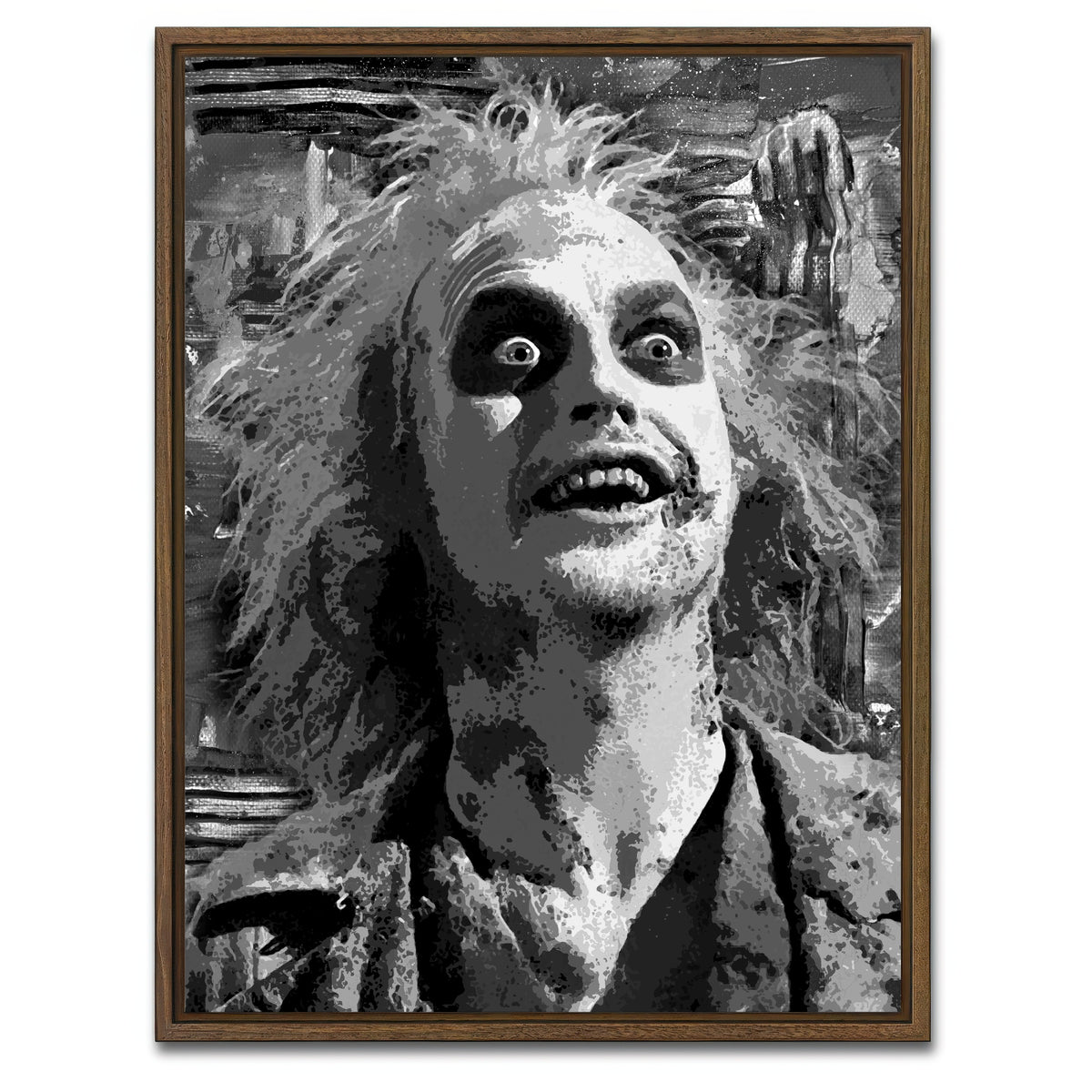 AUTO-MOCKUP WHITE | Beetlejuice Grayscale | 1 Piece | Walnut Framed Canvas | group=3x4