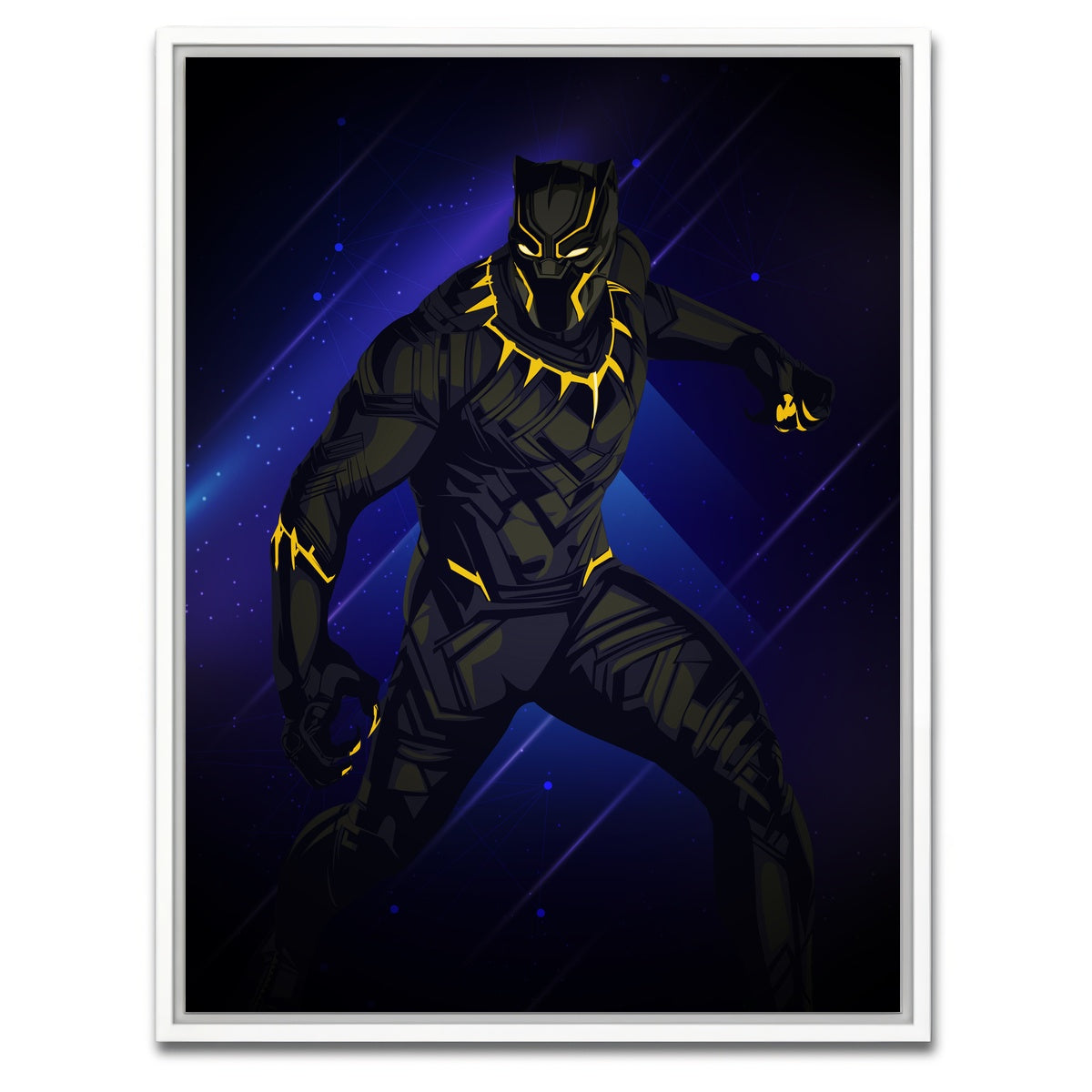 AUTO-MOCKUP WHITE | Black Panther on Blue | 1 Piece | White Framed Canvas | group=3x4