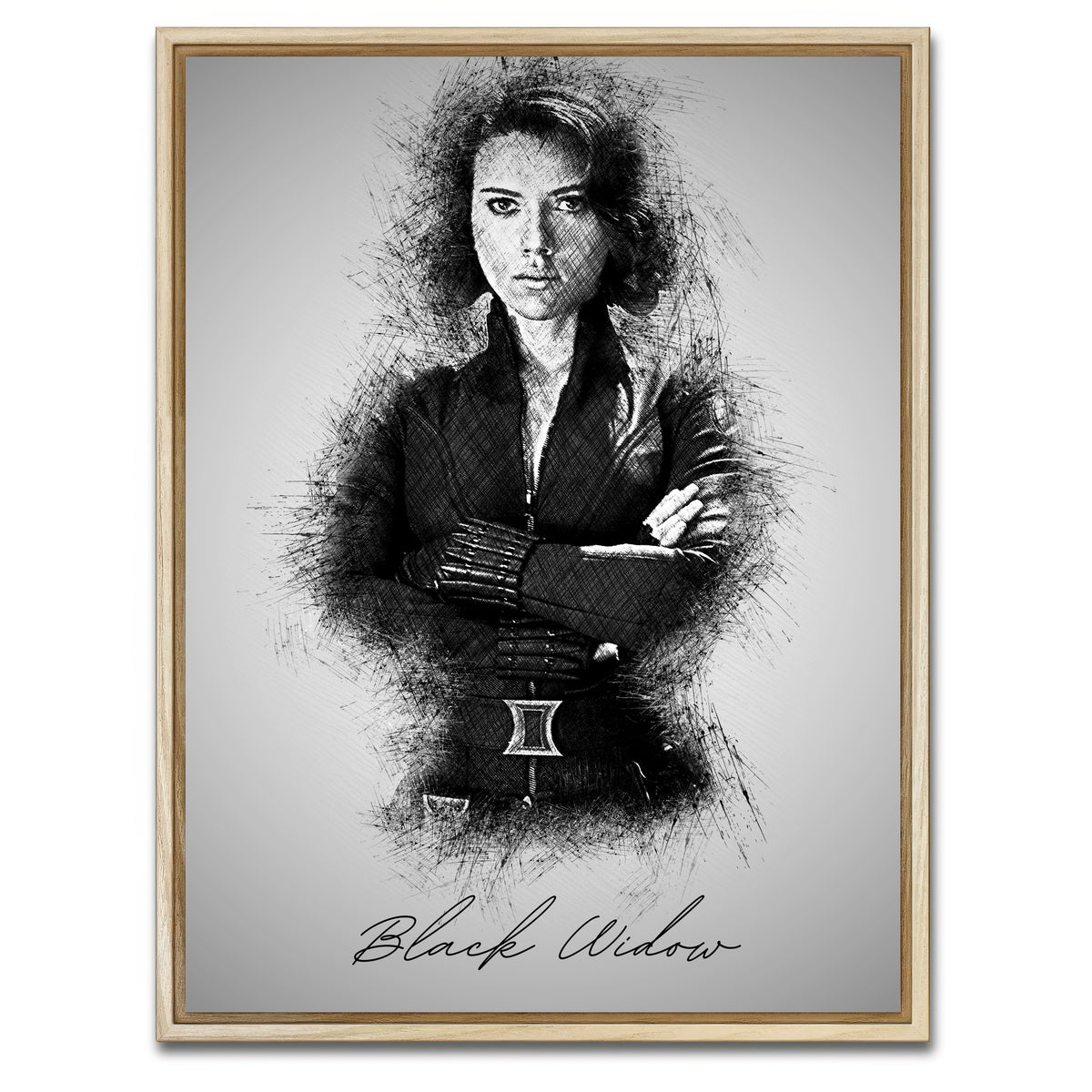 AUTO-MOCKUP WHITE | Black Widow Sketch | 1 Piece | Natural Framed Canvas | group=3x4