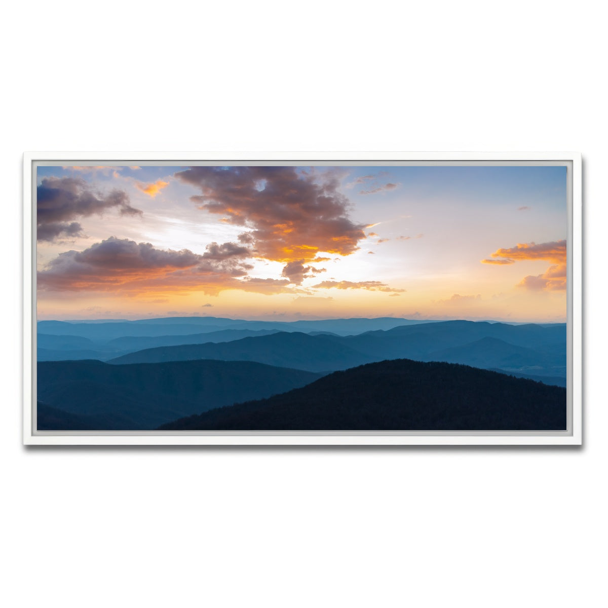 AUTO-MOCKUP WHITE | Blue Ridge Sunset | 1 Piece | White Framed Canvas | group=2x1