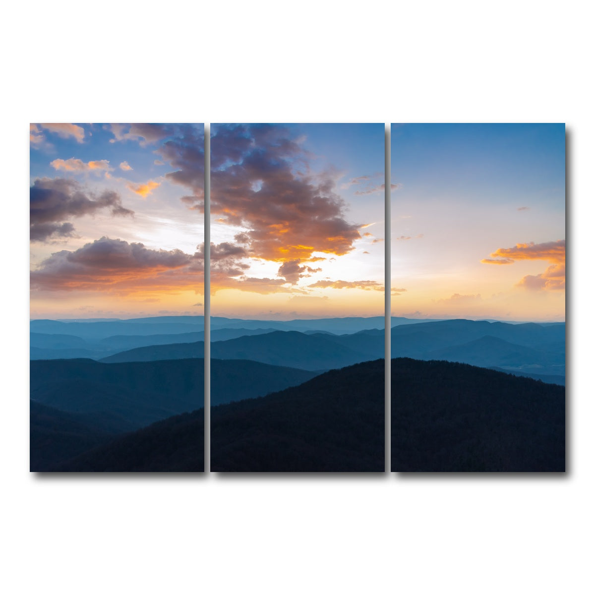 AUTO-MOCKUP WHITE | Blue Ridge Sunset | 3 Piece | Gallery Wrap Canvas | group=12x24