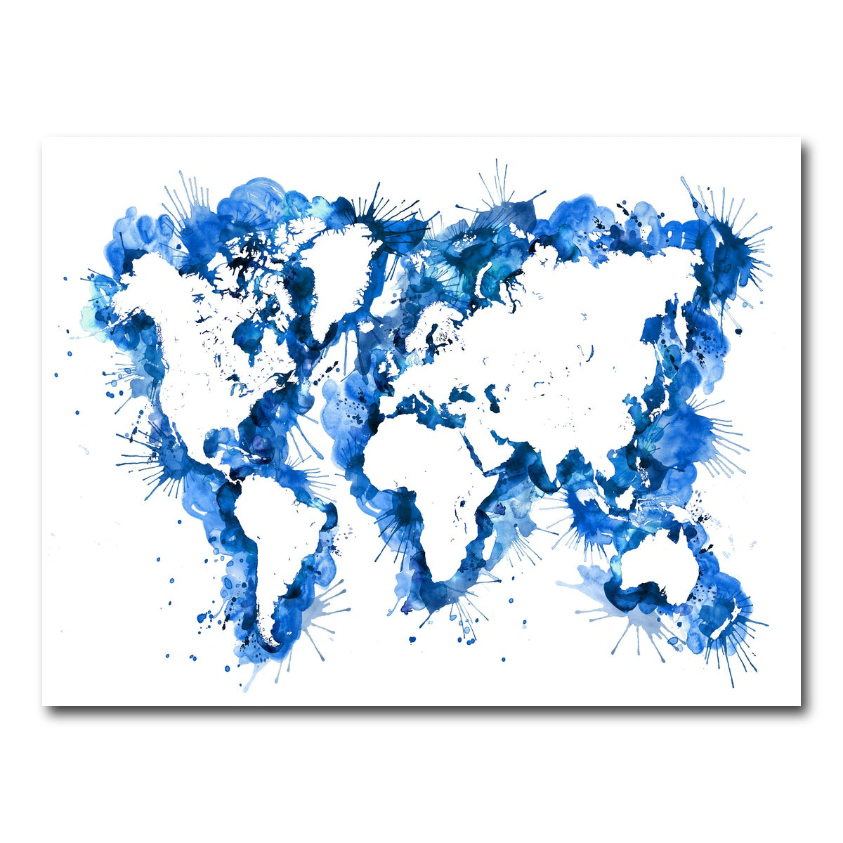 AUTO-MOCKUP WHITE | Blue Splatter World Map | 1 Piece | Gallery Wrap Canvas | group=4x3
