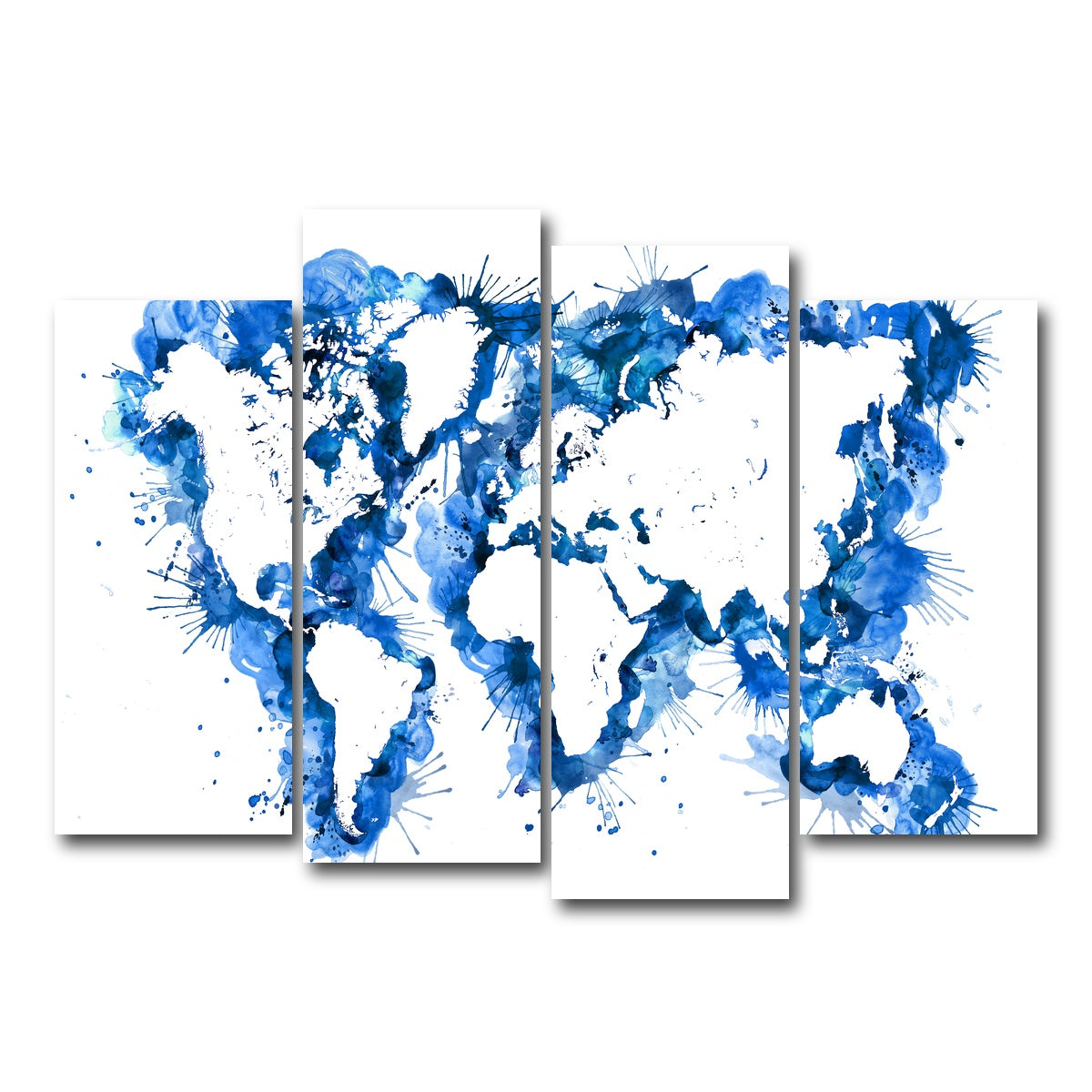 AUTO-MOCKUP WHITE | Blue Splatter World Map | 4 Piece | Gallery Wrap Canvas | group=4_normal