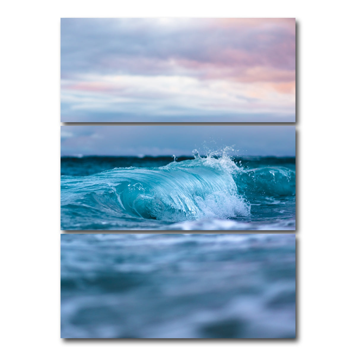 AUTO-MOCKUP WHITE | Blue Waves | 3 Piece | Gallery Wrap Canvas | group=8x18_stacked