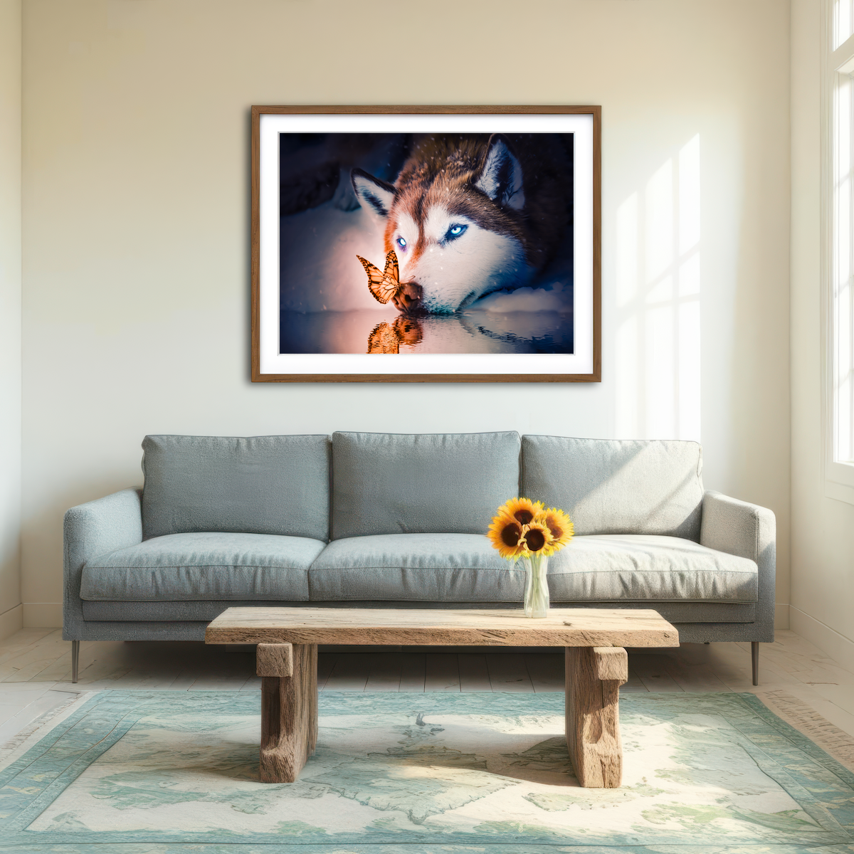 AUTO-MOCKUP ROOM | Blue Eyes Wolf Wall Art