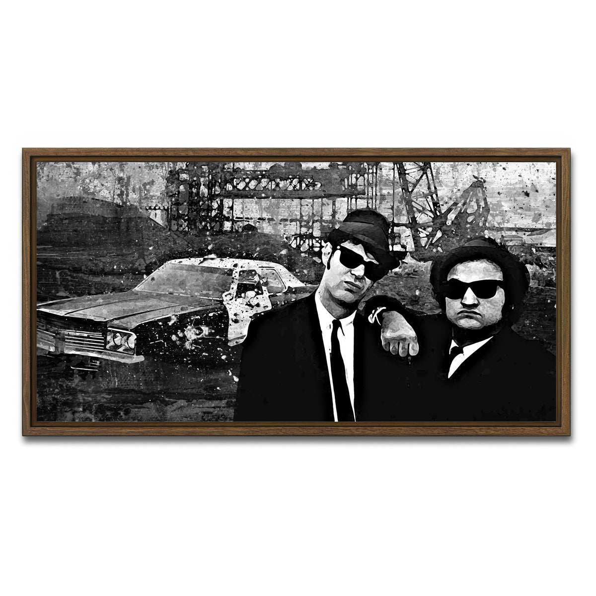 AUTO-MOCKUP WHITE | Blues Brothers grayscale | 1 Piece | Walnut Framed Canvas | group=2x1