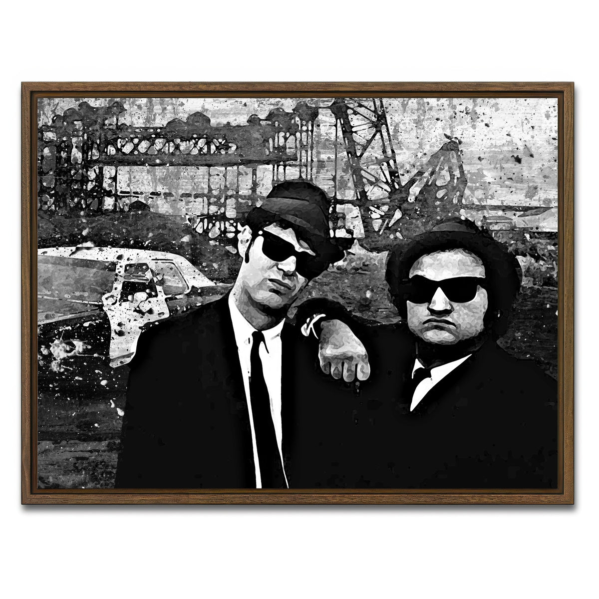 AUTO-MOCKUP WHITE | Blues Brothers grayscale | 1 Piece | Walnut Framed Canvas | group=4x3