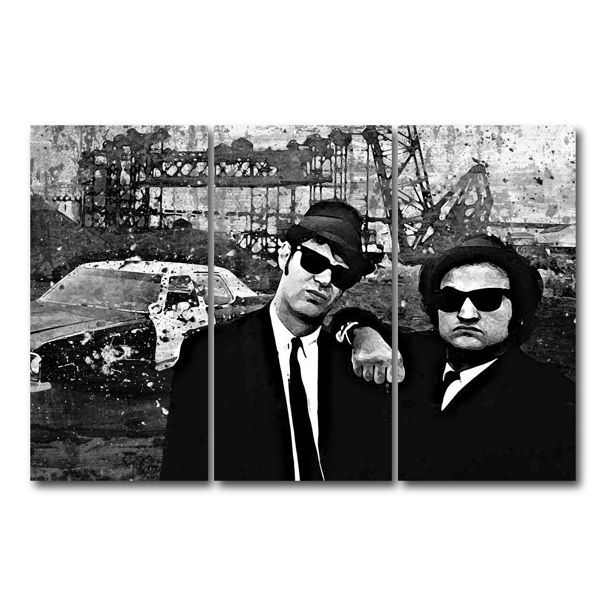 AUTO-MOCKUP WHITE | Blues Brothers grayscale | 3 Piece | Gallery Wrap Canvas | group=12x24