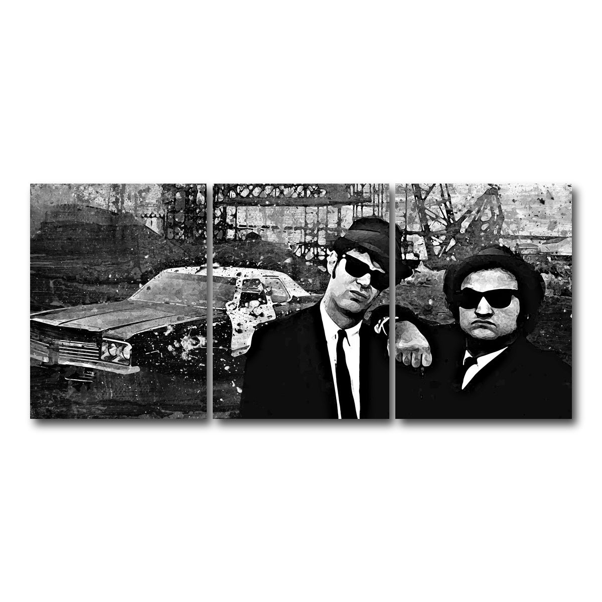 AUTO-MOCKUP WHITE | Blues Brothers grayscale | 3 Piece | Gallery Wrap Canvas | group=18x24