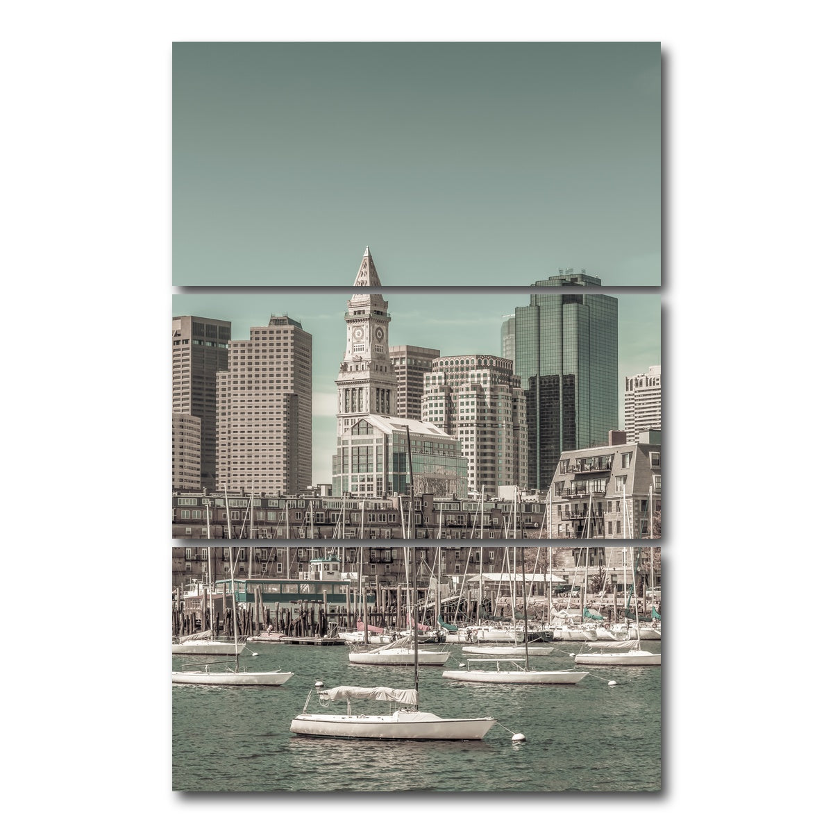 AUTO-MOCKUP WHITE | Boston Cityscape North End | 3 Piece | Gallery Wrap Canvas | group=12x24_stacked