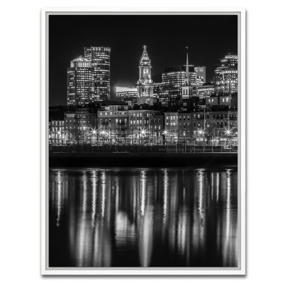 AUTO-MOCKUP WHITE | Boston Evening Skyline of North End | 1 Piece | White Framed Canvas | group=3x4