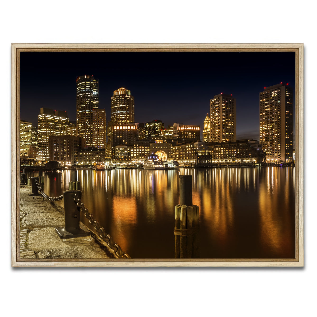 AUTO-MOCKUP WHITE | Boston Fan Pier Park & Skyline at Night | 1 Piece | Natural Framed Canvas | group=4x3