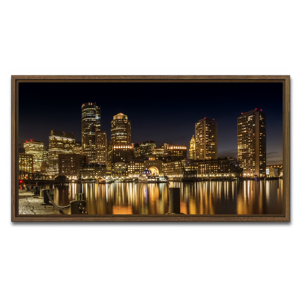 AUTO-MOCKUP WHITE | Boston Fan Pier Park & Skyline at Night | 1 Piece | Walnut Framed Canvas | group=2x1