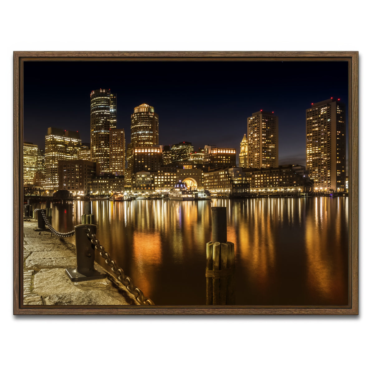 AUTO-MOCKUP WHITE | Boston Fan Pier Park & Skyline at Night | 1 Piece | Walnut Framed Canvas | group=4x3