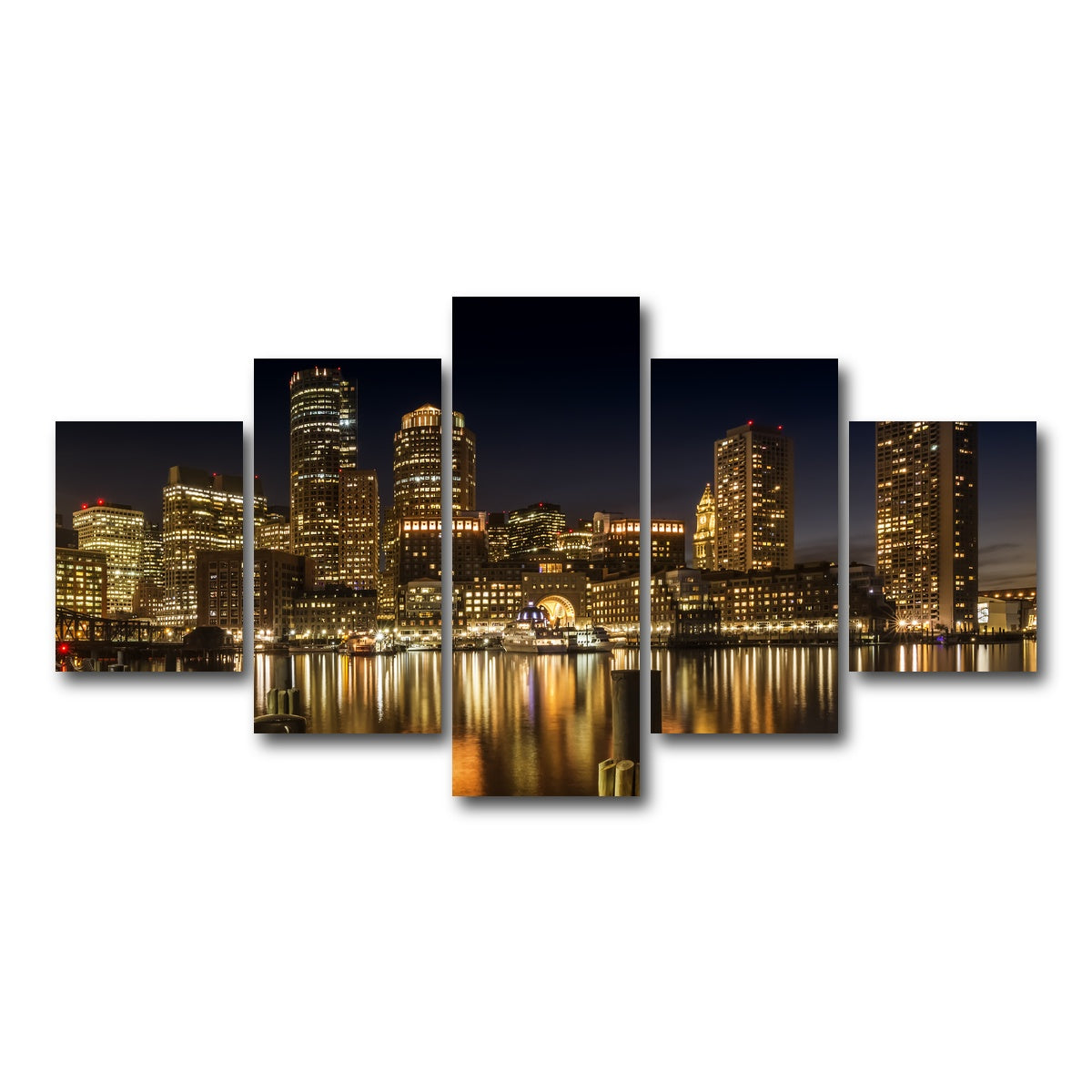AUTO-MOCKUP WHITE | Boston Fan Pier Park & Skyline at Night | 5 Piece | Gallery Wrap Canvas | group=5_short