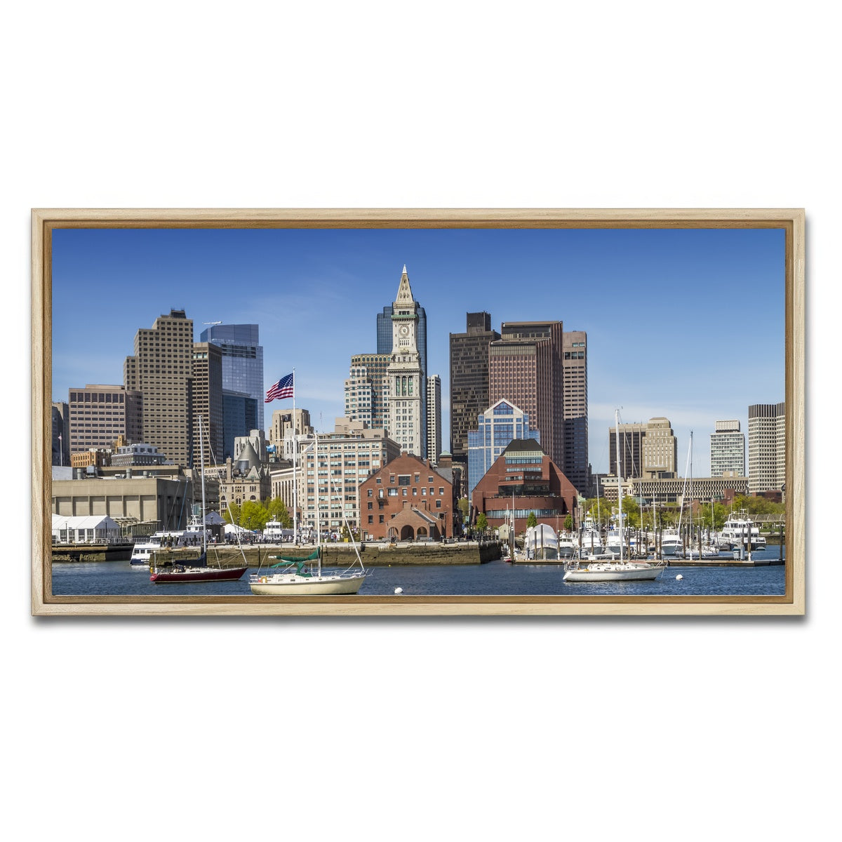 AUTO-MOCKUP WHITE | Boston Skyline North End & Financial District | 1 Piece | Natural Framed Canvas | group=2x1