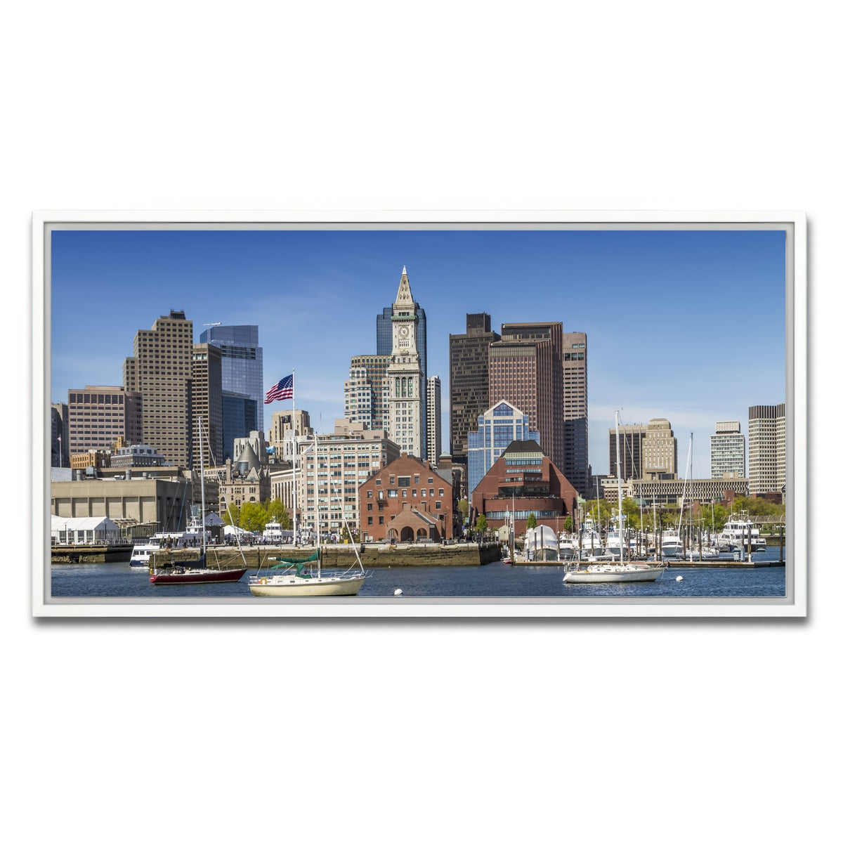 AUTO-MOCKUP WHITE | Boston Skyline North End & Financial District | 1 Piece | White Framed Canvas | group=2x1