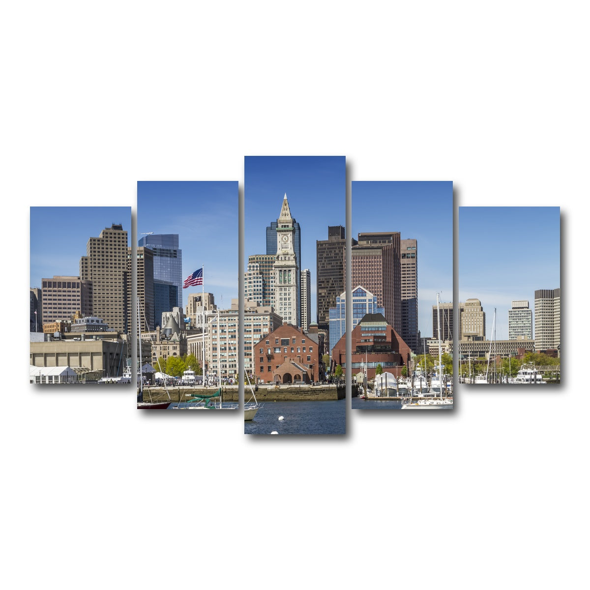 AUTO-MOCKUP WHITE | Boston Skyline North End & Financial District | 5 Piece | Gallery Wrap Canvas | group=5_normal